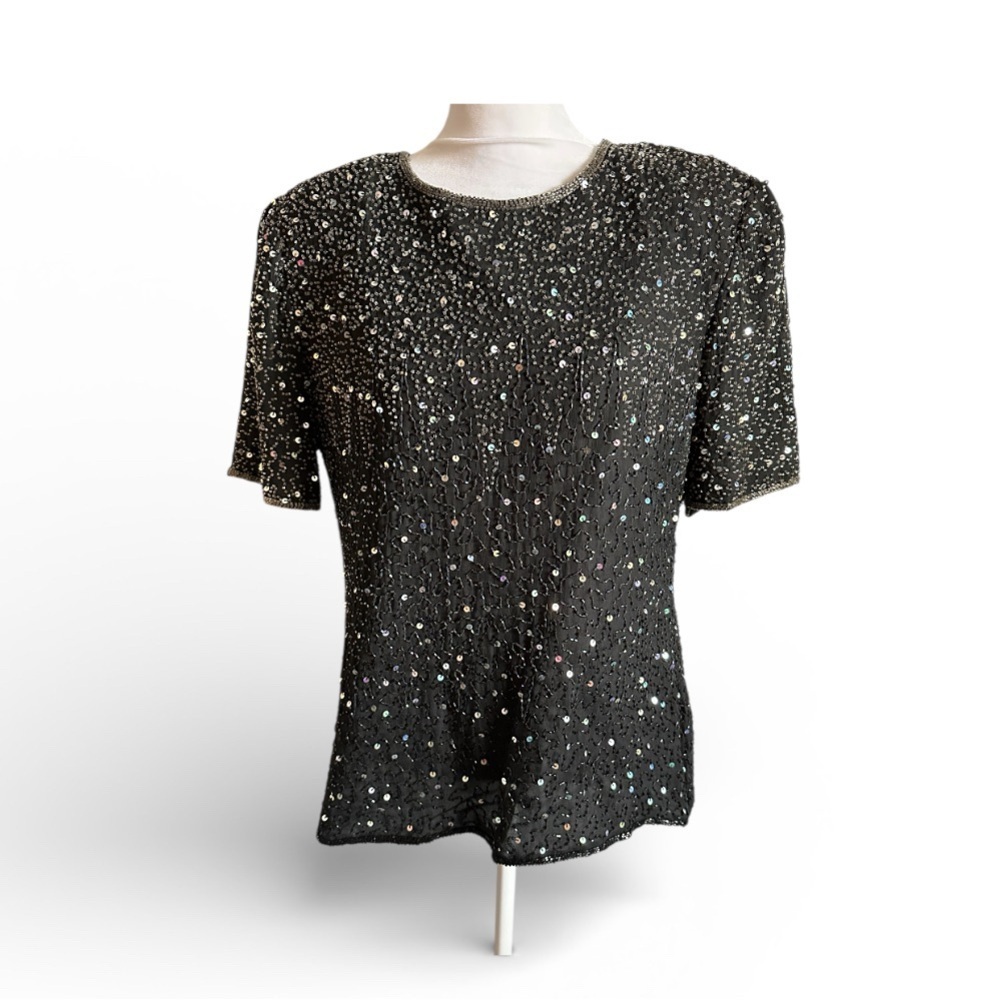 Stenay Elegant Black Sequin Women's Top women’s size L 100% silk
